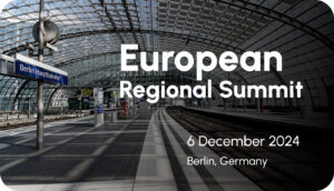Poster for European Regional Summit on 6 December 2024 in Berlin. The background is of the train station in Berlin